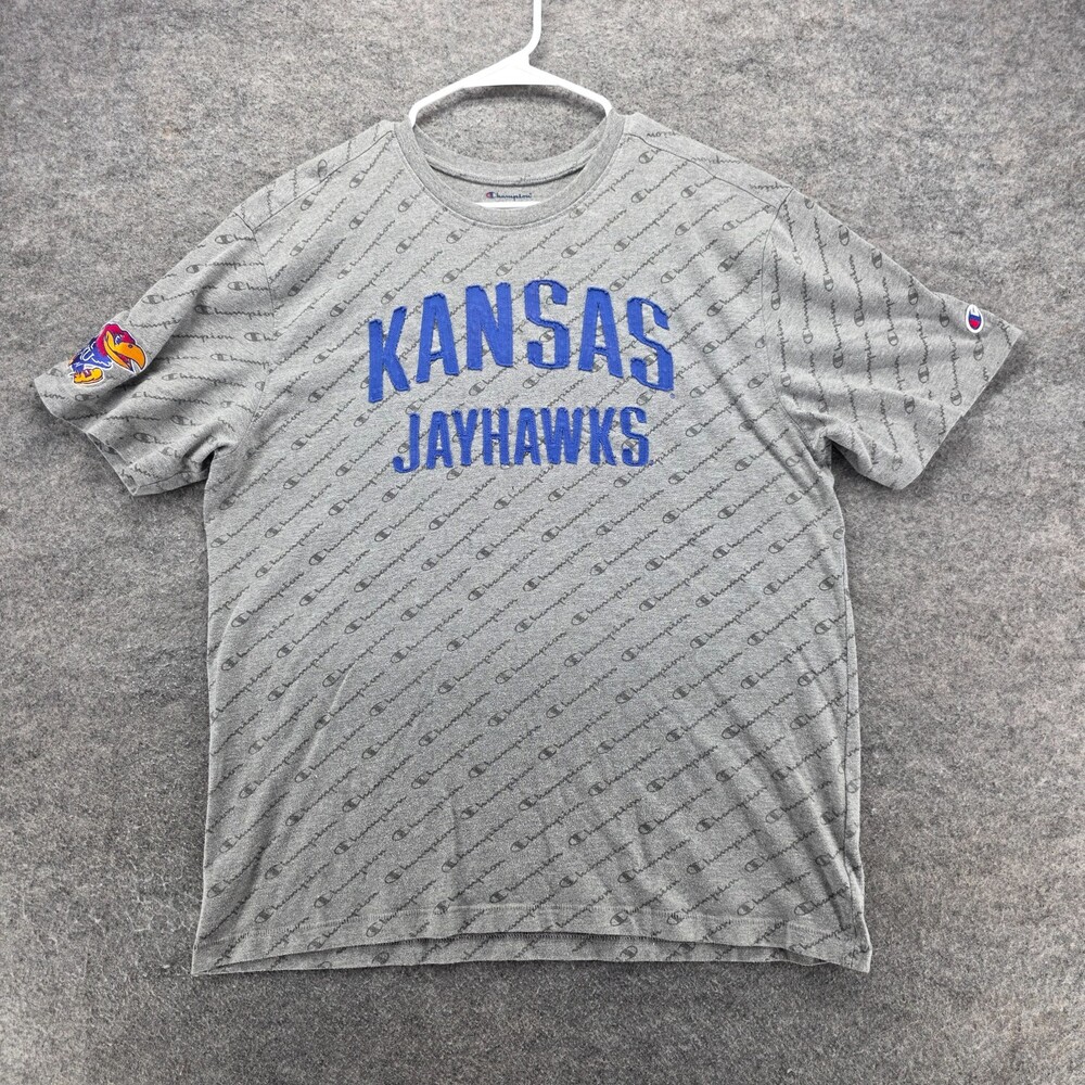 Kansas Jayhawks Shirt Womens Large Champion Short Sleeve Gray